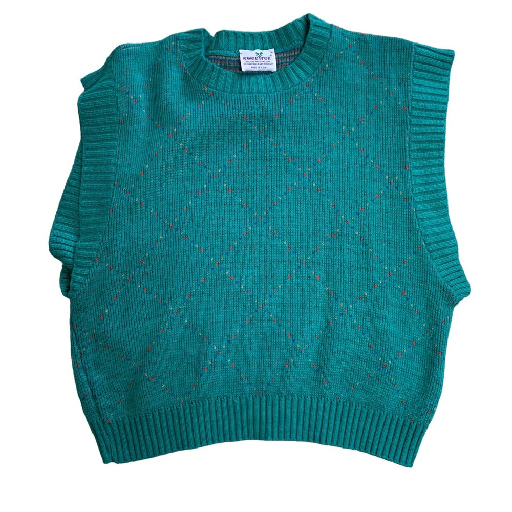 Vintage 70s Turquoise Speckled Knitted Vest